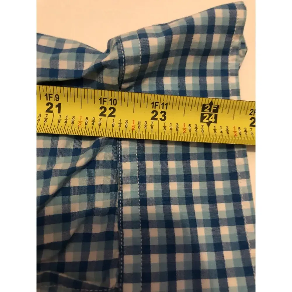 Banana Republic Shirt Mens Large Button Up Dress Shirt Blue Plaid Check 16 A5